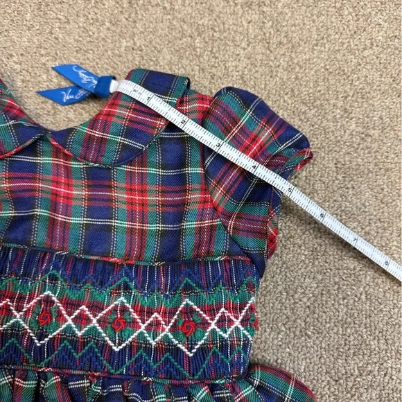 Laura Ashley: Girls.Navy / Green / Red Smocked Plaid Holiday Dress, Size 3T - Picture 7 of 12